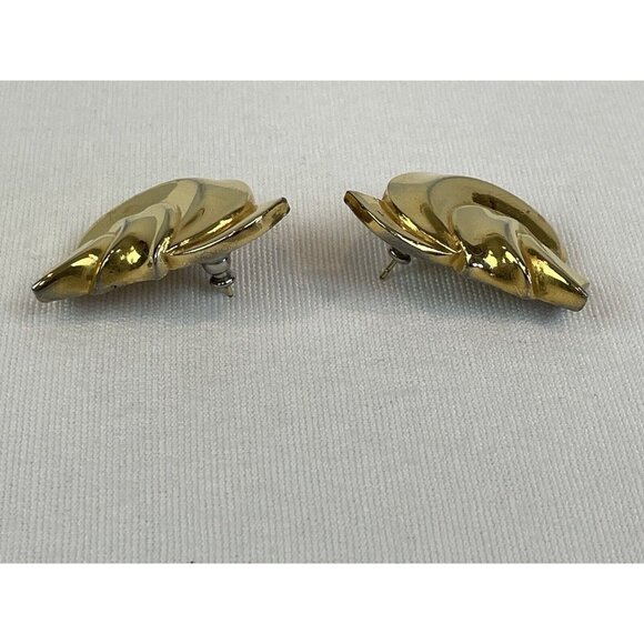 Vintage Gold Tone Twisted Knot Swirl Chunky Pierced Post Earrings 80s 90s - Picture 4 of 6